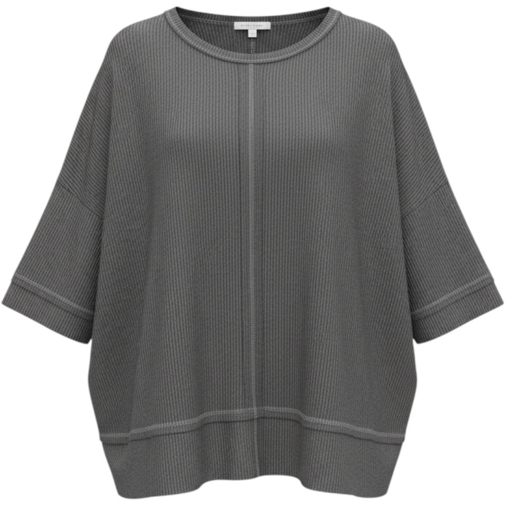 Umgee USA Plus Size 2XL Charcoal Grey Ribbed Knit Oversized Top Exposed Seam